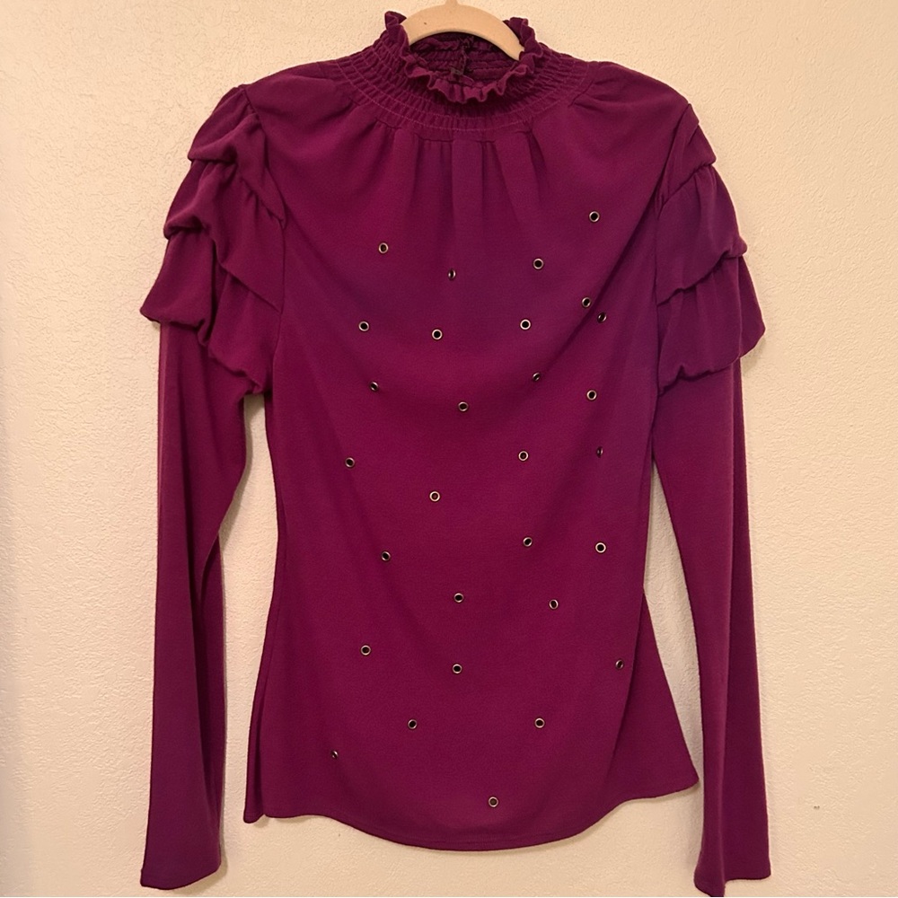 Double Zero Purple Ruffled Mock neck/Turtleneck Blouse/Sweater